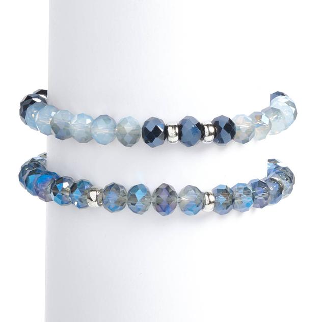Ashley Cooper™ Navy Blue Glass Bead 2pc. Stretch Bracelet Set