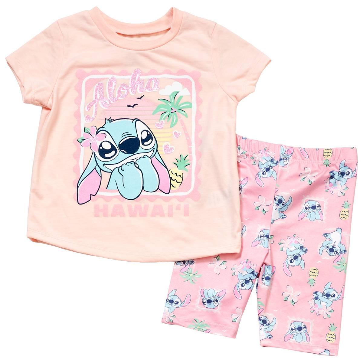 Girls (4-6x) Disney Lilo & Stitch Aloha Tee & Bike Short Set