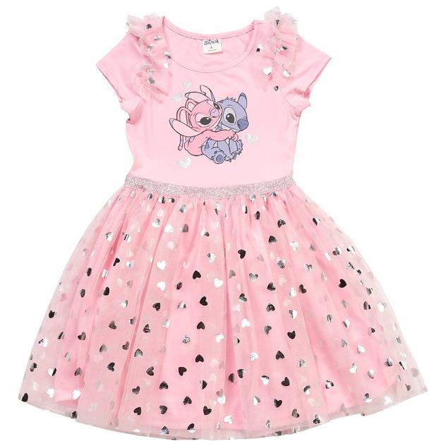 Girls (4-6x) Disney Stitch & Angel Short Sleeve Ballerina Dress