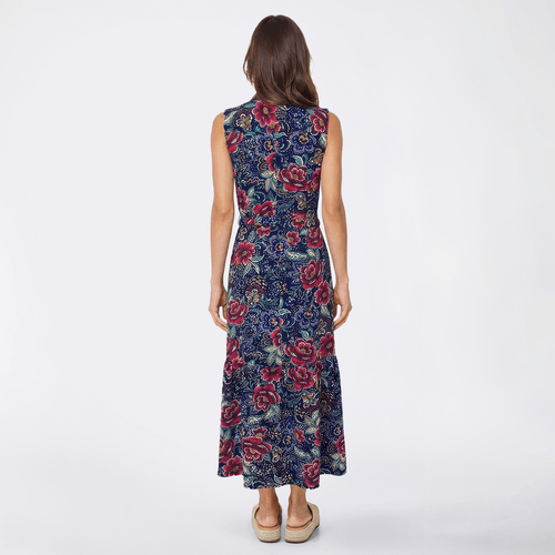 Womens Emily Daniels Sleeveless Floral Pocket Ruffle Hem Midi
