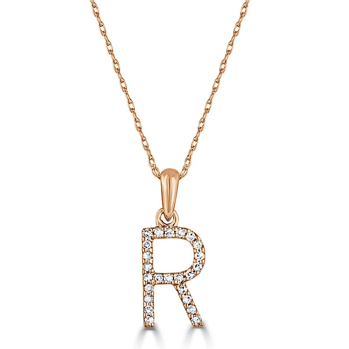 Diamond Classics(tm) 14kt. Rose Gold Initial R Letter Necklace