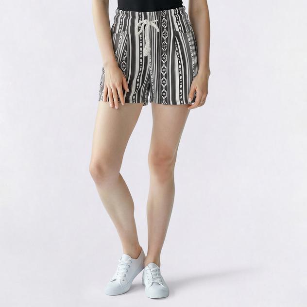 Juniors Derek Heart Aztec Paper Bag Waist Rope Belt Shorts