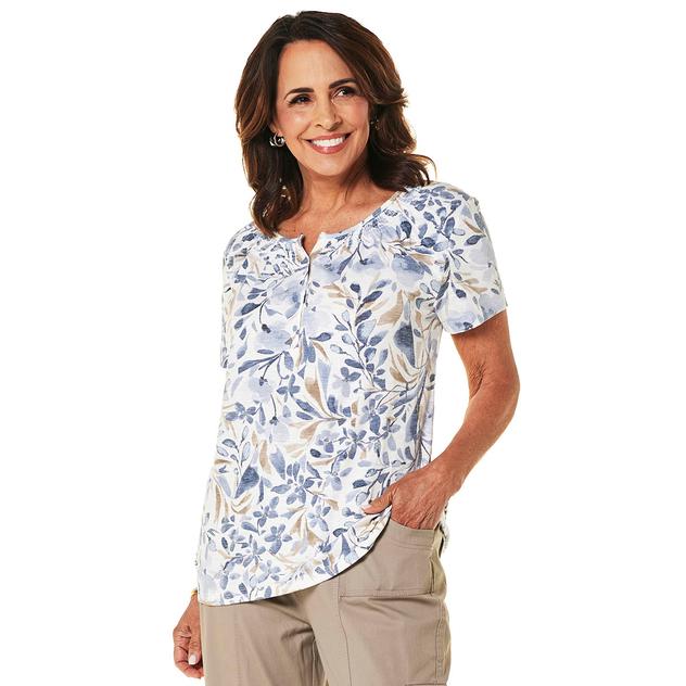 Plus Size Hasting & Smith Short Sleeve Large Leaf Peasant Tee