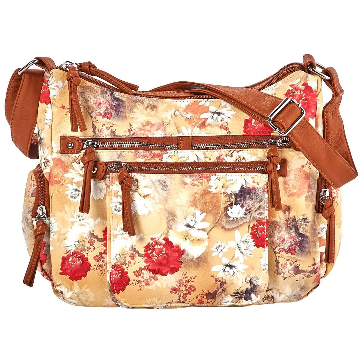 Bueno Light Washed Floral Multi Zip Hobo - Sand/White