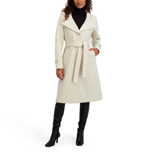Womens Kensie Belted Faux Wool Coat with Hood