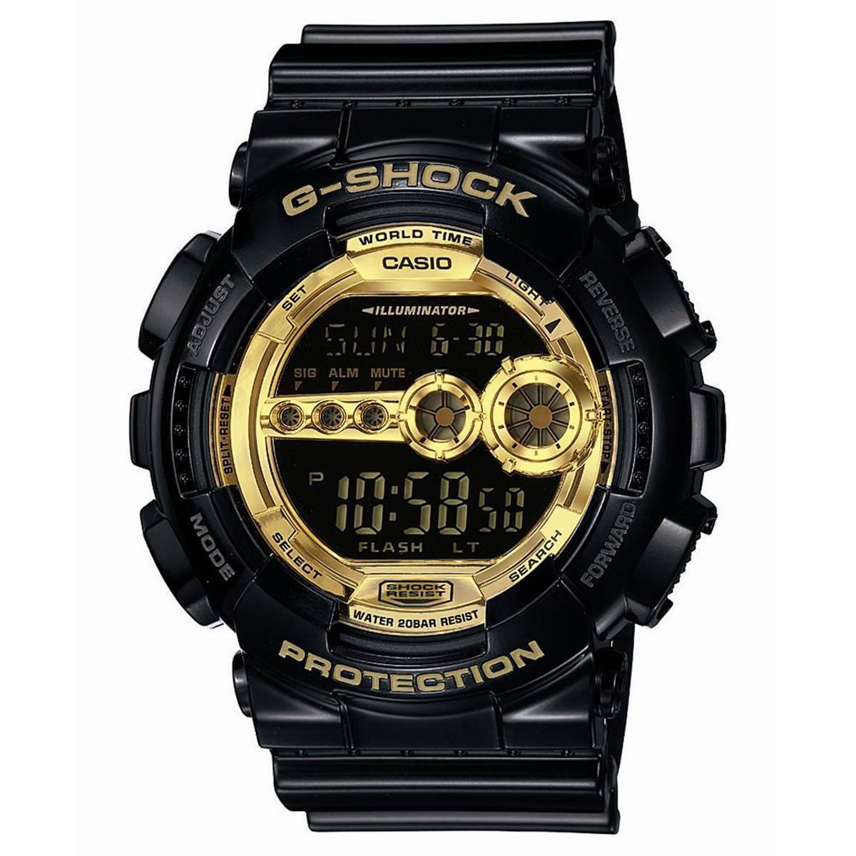 Mens G-Shock Black & Gold Series Digital Watch - GD100GB-1CS