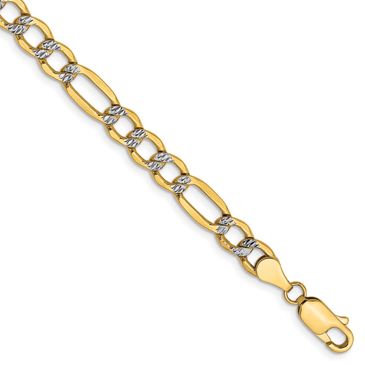 Mens Gold Classics™ 5.25mm. 14k Semi Solid Pave Figaro Necklace