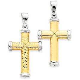 Unisex Gold Classics(tm) 14kt. Gold & Rhodium Cross Pendant