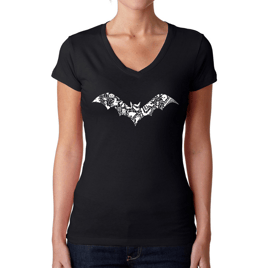Womens LA Pop Art Bat Pics - Word Art V-Neck T-Shirt