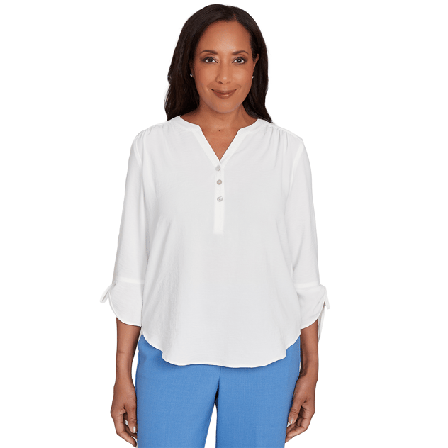 Petite Alfred Dunner Business As Usual 3/4 Tie Sleeve Blouse