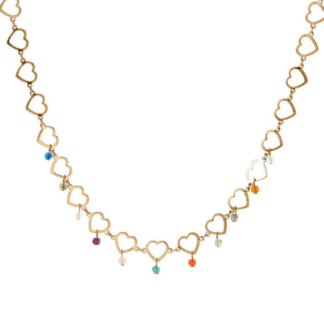 Ashley Worn Gold-Tone Heart Choker w/ Beaded Details Necklace