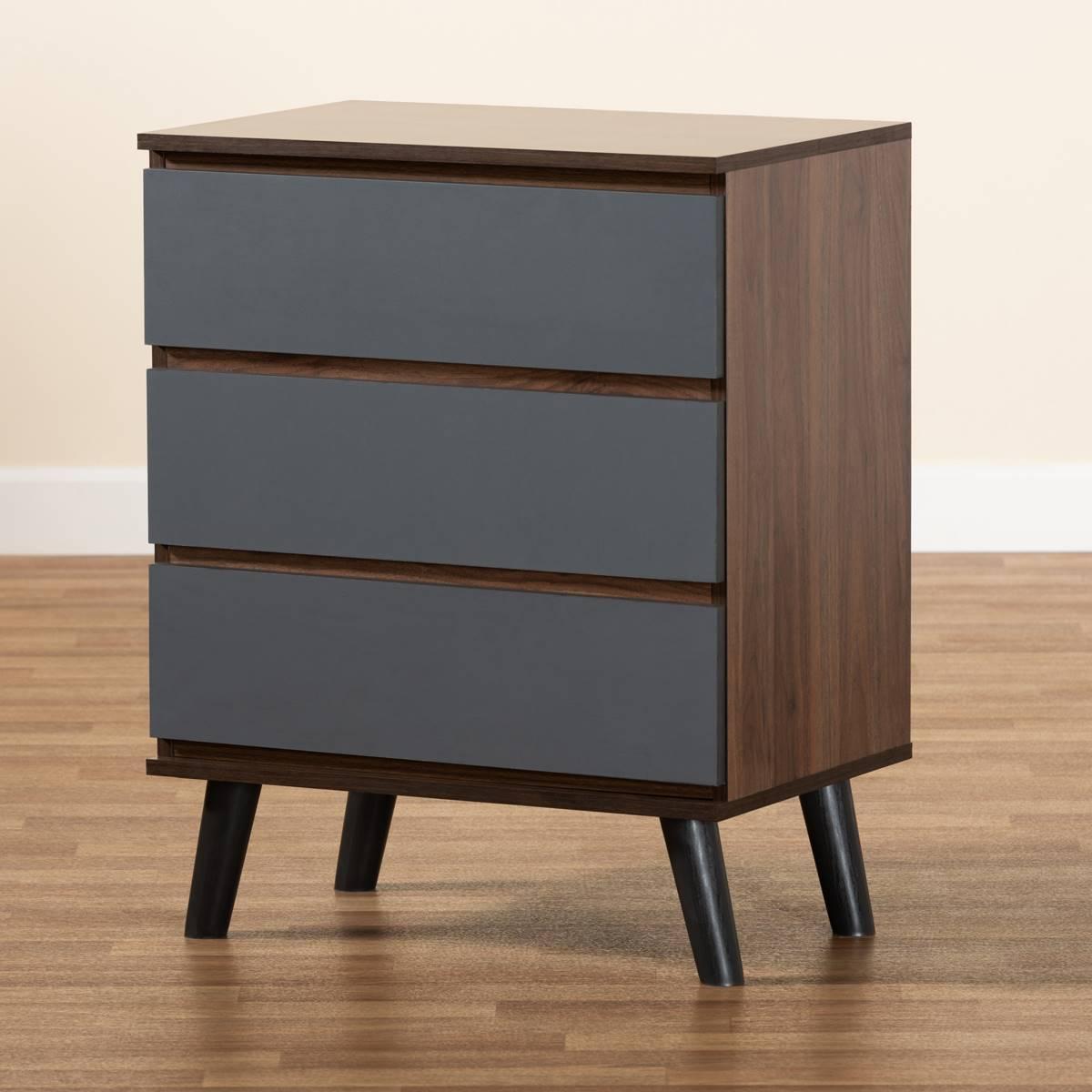 Baxton Studio Roldan Two-Tone Walnut Wood 3-Drawer Bedroom Chest