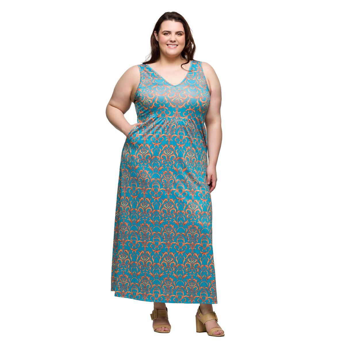 Plus Size 24/7 Comfort Apparel Sky Blue Sleeveless Maxi Dress