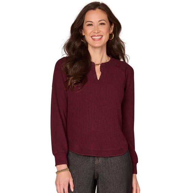 Petite Democracy Long Sleeve Split Neck Sweater