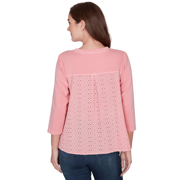 Petite Ruby Rd. Renaissance Romance 3/4 Sleeve Eyelet Blouse