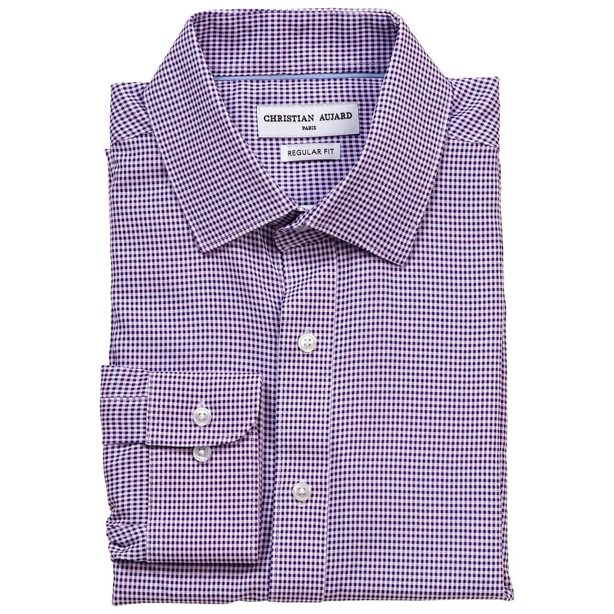 Mens Christian Aujard Regular Stretch Dress Shirt-Purple Gingham