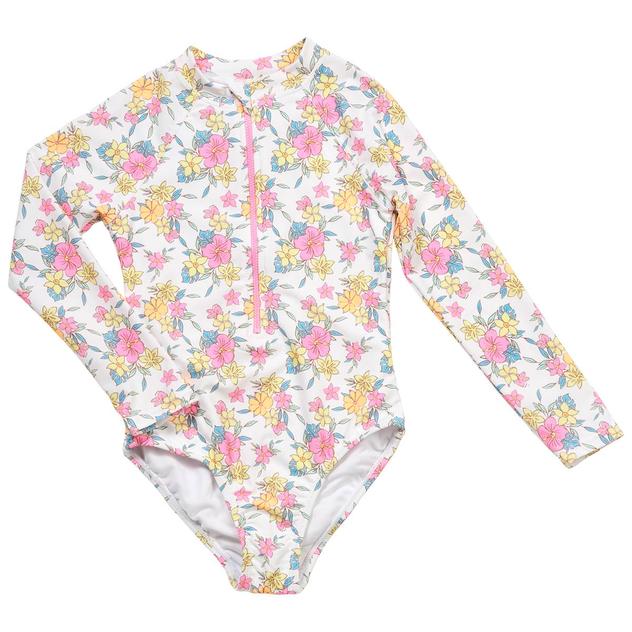 Girls (7-16) Angel Beach Floral Rash Guard One Piece Swimsuit