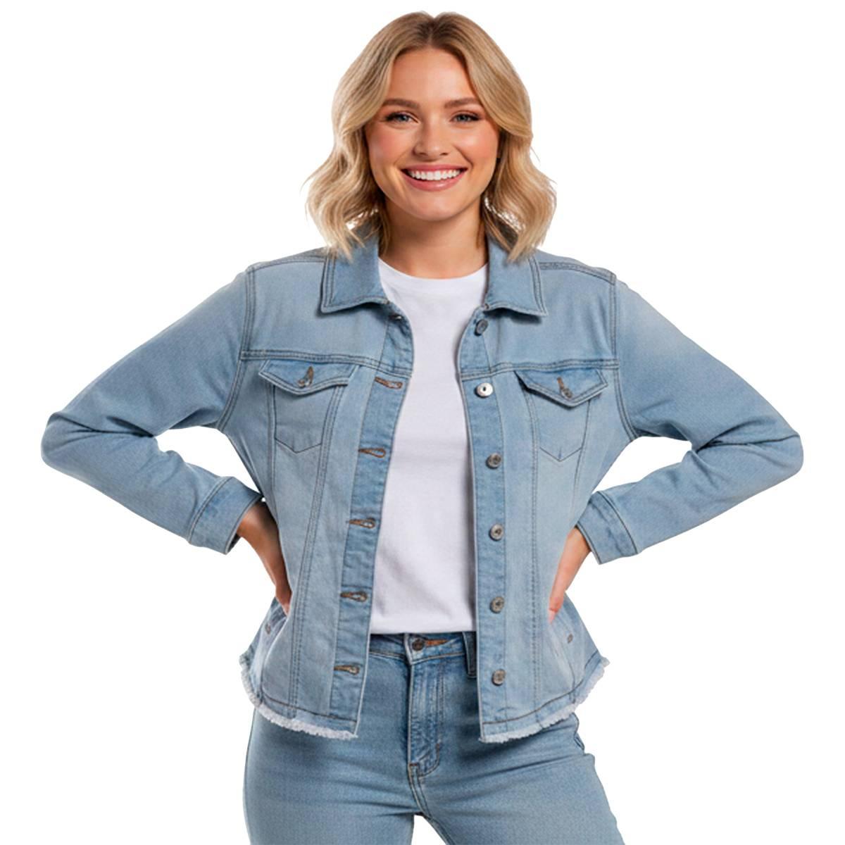 Womens Baccini Fray Hem Trucker Denim Jacket