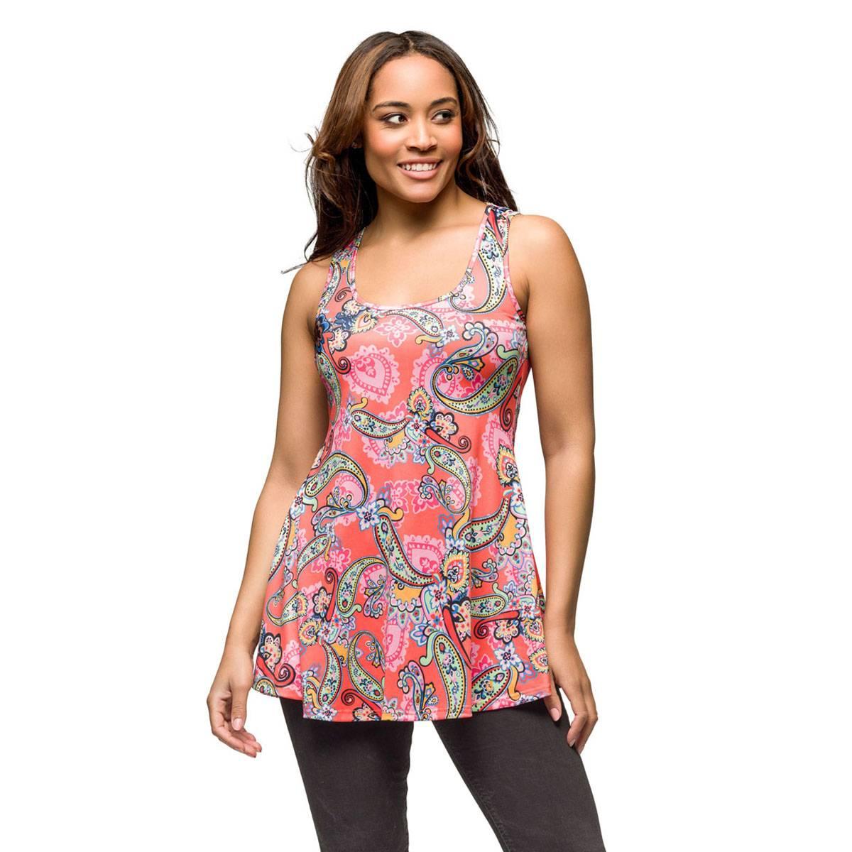Womens 24/7 Comfort Apparel Casual Pink Paisley Tank Top