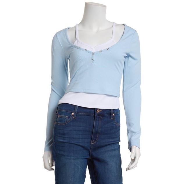 Juniors Madden Girl Long Sleeve Snap Faux Tank Two in One Top