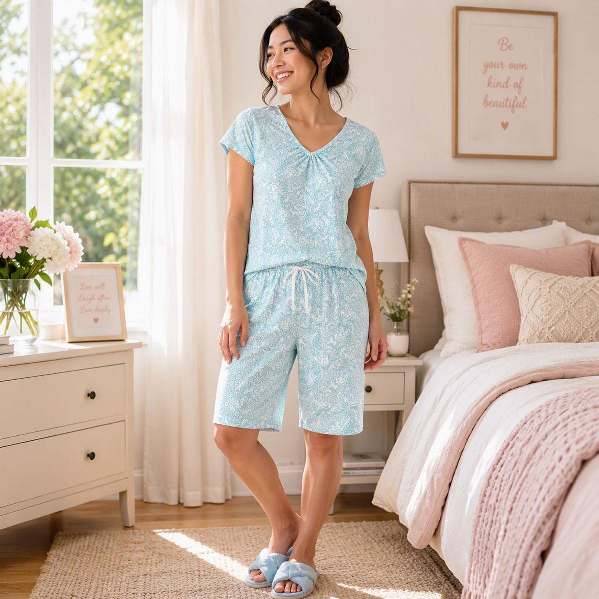 Womens Karen Neuburger Paisley & Medallion Bermuda Pajama Set