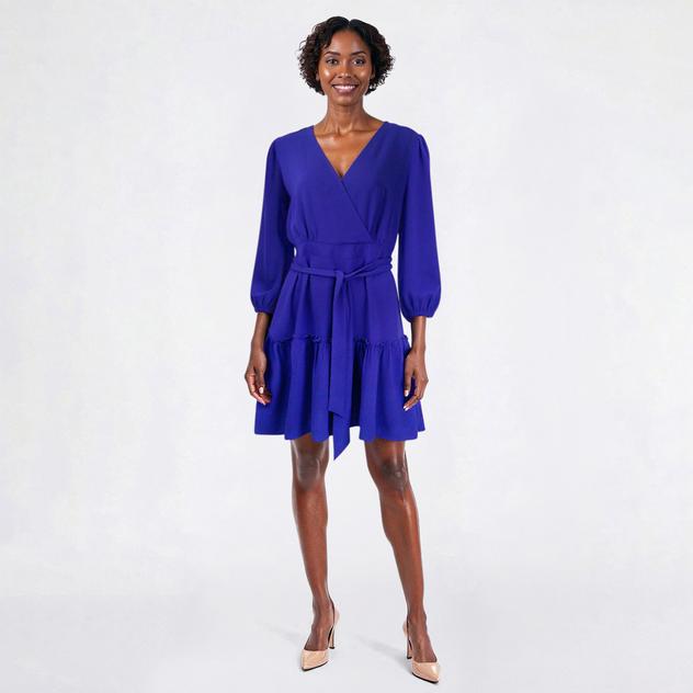 Womens Emma & Michele Airflow Surplice Neck A-Line Dress