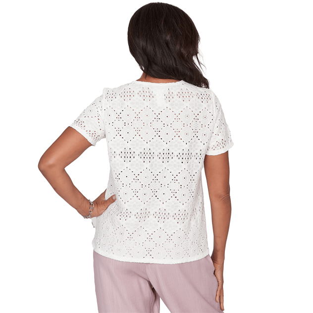 Womens Alfred Dunner Vintage Charm Geometric Eyelet Blouse