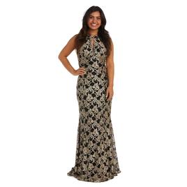 Petite R&M Richards Sleeveless Keyhole Neck Lace Evening Gown
