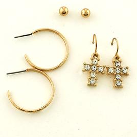 Freedom Nickel Free Ball/Cross/Hoop Earring Set