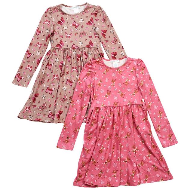 Girls (7-12) Emma & Elsa 2pk. Deer & Floral Butterfly Dresses