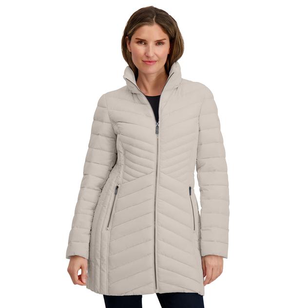 Womens Nautica Stretch Packable Puffer Coat with Faux Fur Hood