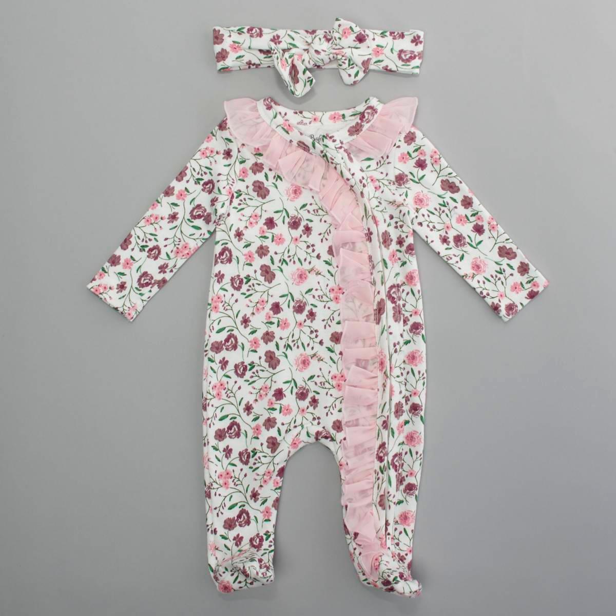 Baby Girl (NB-9M) Baby Essentials(R) Floral Zip Footie Pajamas