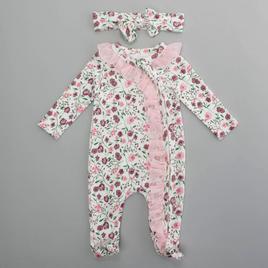 Baby Girl (NB-9M) Baby Essentials(R) Floral Zip Footie Pajamas