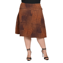 Plus Size 24/7 Comfort Apparel Brown Geo Knee Length Skirt