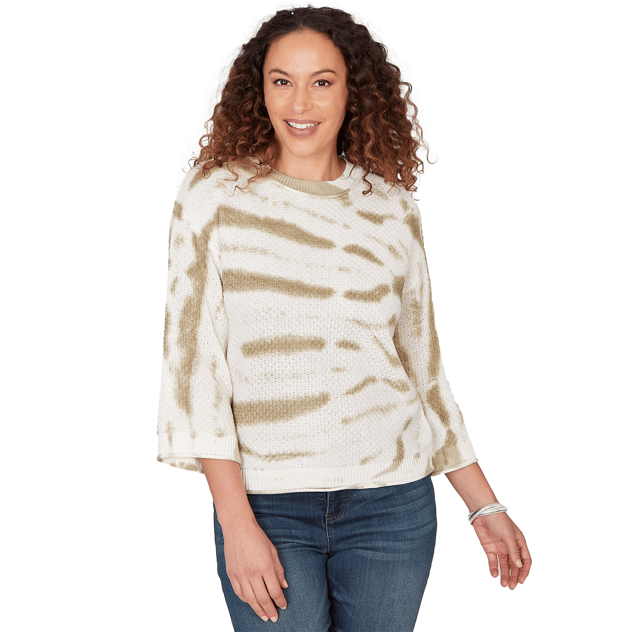 Womens Skye’s the Limit Fresh Start 3/4 Sleeve Tie Dye Sweater