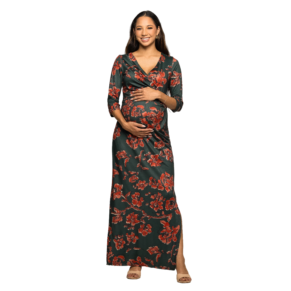 Womens 24/7 Comfort Apparel Abstract Print Maternity Maxi Dress