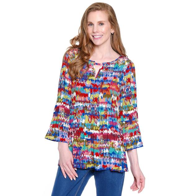 Womens Ali Miles 3/4 Sleeve Keyhole Neck Ikat Blouse