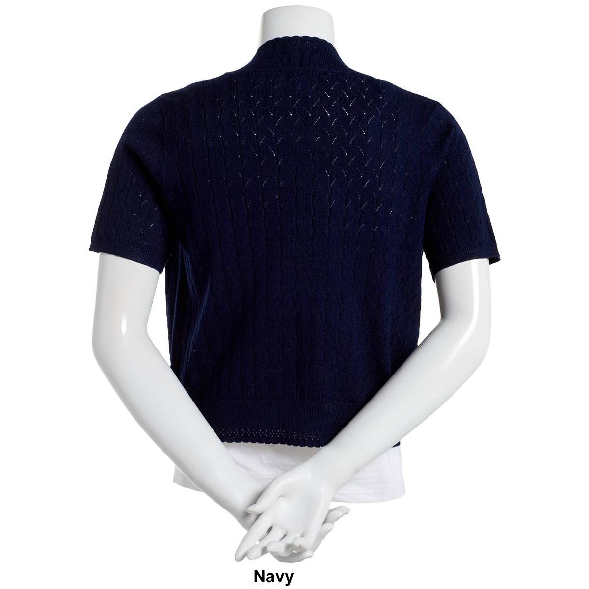 Womens Nina Leonard Short Sleeve Crochet Shrug