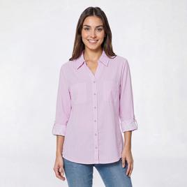Petite Emily Daniels 3/4 Roll Tab Sleeve Stripe Button Down