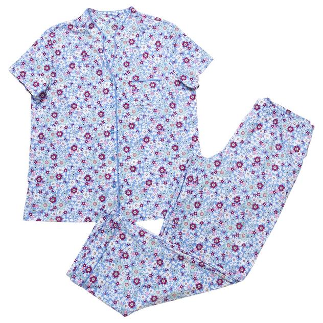 Womens White Orchid Floral Mandarin Collar Pajama Set
