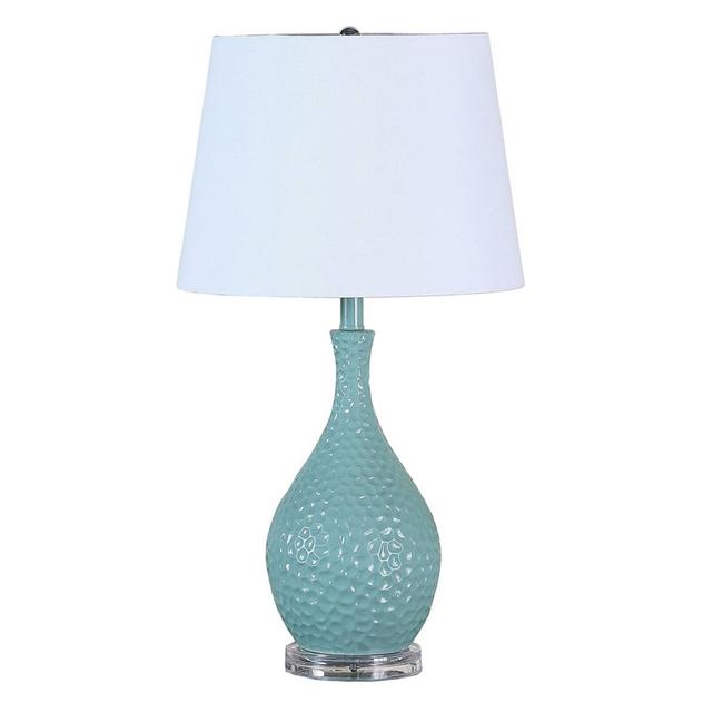 HomeRoots 28in. Aqua Hammered Urn Table Lamp
