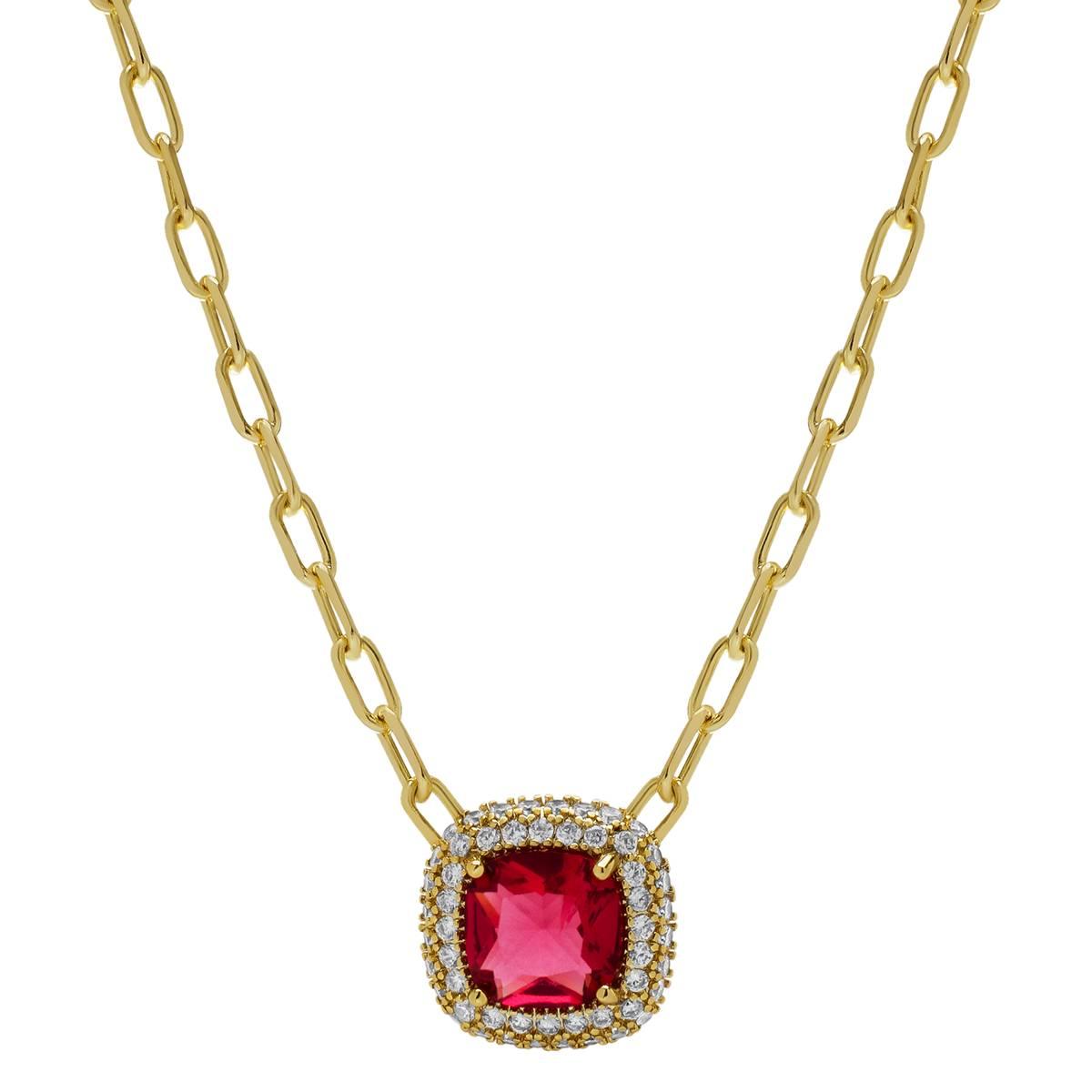 Lab Grown Magenta Halo Cushion Paperclip Pendant