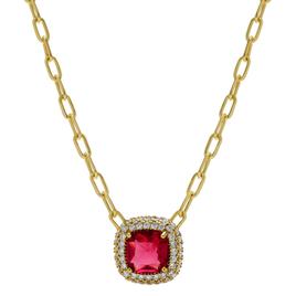 Lab Grown Magenta Halo Cushion Paperclip Pendant
