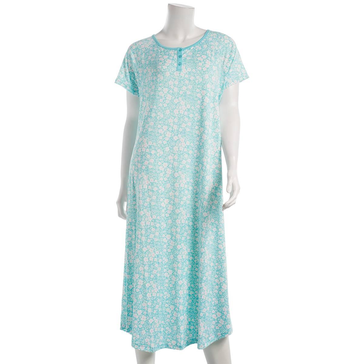 Womens White Orchi Floral Printed 46 Henley Nightgown