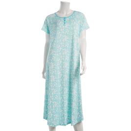 Womens White Orchi Floral Printed 46 Henley Nightgown