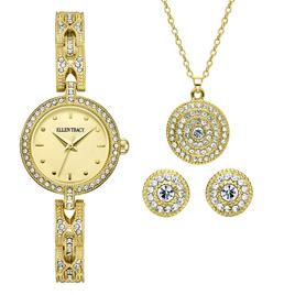Womens Ellen Tracy Crystal Watch/Pendant/Earring Set - ETJ8193GD