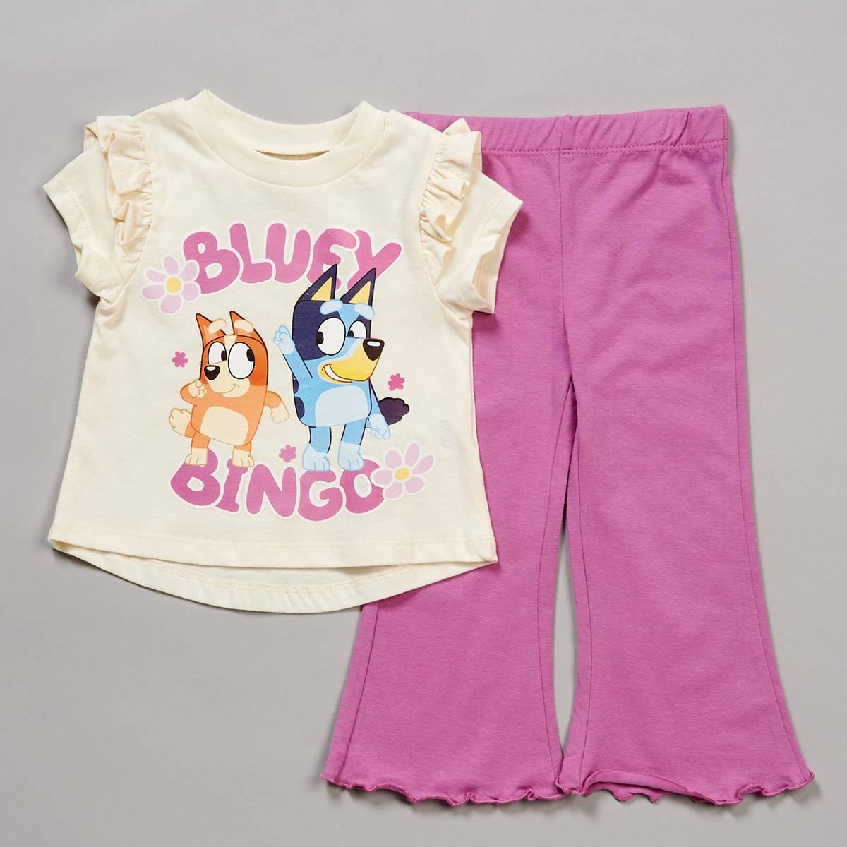 Baby Girl (12-24M) Bluey & Bingo Ruffle Top & Flare Leggings Set