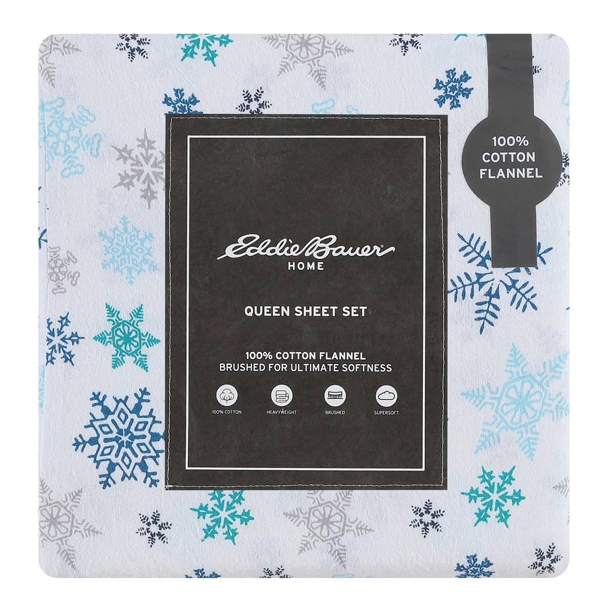 Eddie Bauer Tossed Snowflake Cotton Flannel Sheet Set