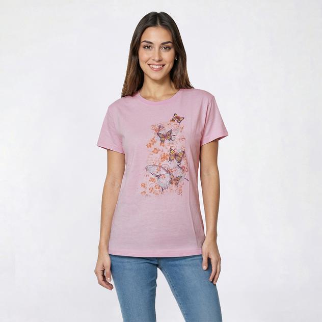 Womens Top Stitch By Morning Sun Butterfly Breeze Tee