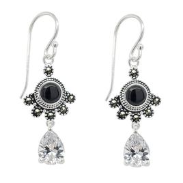 Marsala Fine Silver Plated Marcasite & CZ Drop Earrings